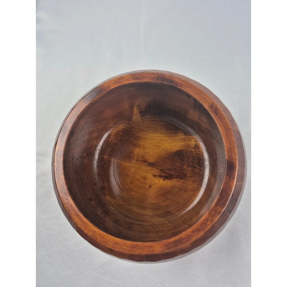 Vintage Made In Japan Hand Carved Wood Salad Serving Bowl Spoon Hammered Set 6
